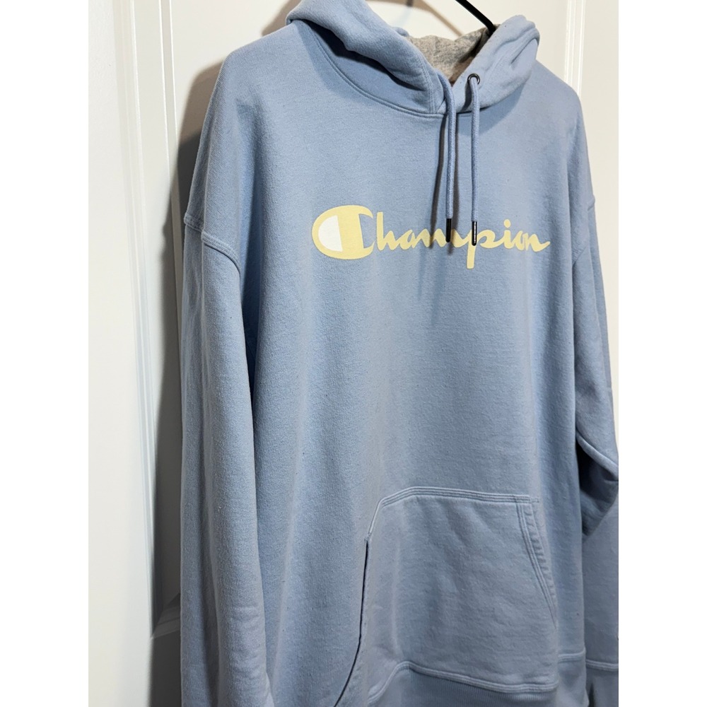 VTG Champion Mens XL Light Blue Pullover Hoodie Sweatshirt Athleticwear Pockets - Picture 4 of 11